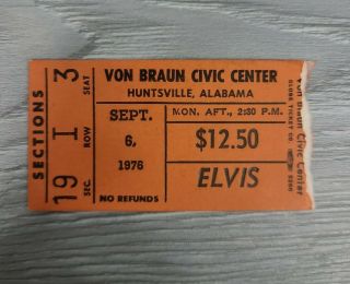 Elvis Presley Concert Ticket Stub Huntsville Al Sept 6 1976 Seat 3
