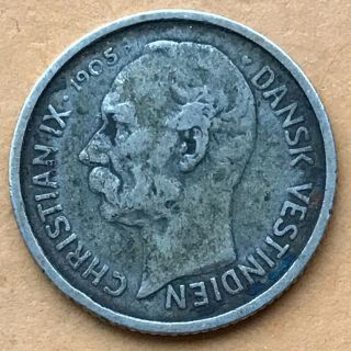 Danish West Indies 10 Cents Silver Coin,  Issued In 1905,  Circulated