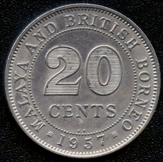 1957 Malaya / British Borneo 20 Cent Coin