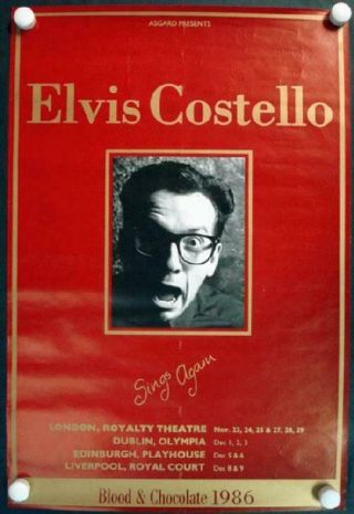 Elvis Costello Sings Again 1986 Uk Tour Concert Poster