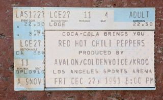 1991 Nirvana Pearl Jam Red Hot Chili Peppers Los Angeles Concert Ticket Stub