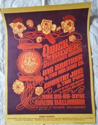 1966 Vintage Big Brother Psychedelic Poster Quicksilver,  Country Joe & Fish