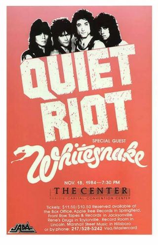 Quiet Riot Whitesnake Springfield 1984 Concert Poster