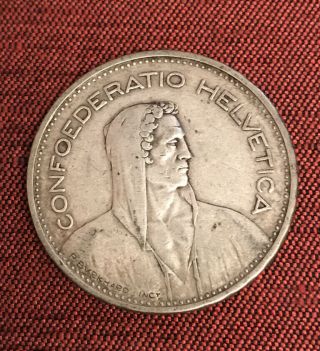 Switzerland 5 Francs 1931 - B,  William Tell Km 40 Silver.  835 Swiss Confederation