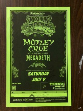 Motley Crue Vince Neil Signed Concert Poster Albuquerque 1999 Autograph B