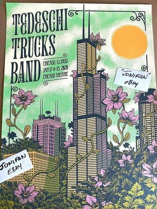 Tedeschi Trucks Band Chicago 2020 Screen Print Poster Green Variant S/n