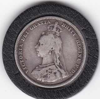 1887 Queen Victoria Shilling (1/ -) Silver (92.  5) Coin