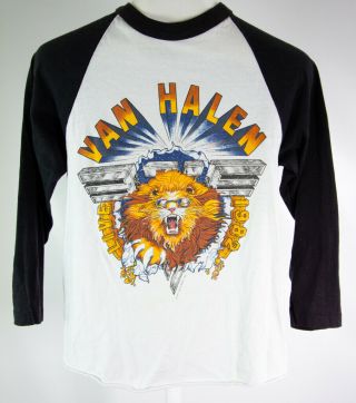 Vintage Van Halen 1982 Live Lion T Shirt Rock Tour Concert Raglan Jersey Size S