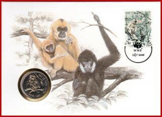Vietnam 10 Dong 1990 Nature – Crested Gibbons Coin Cover Top