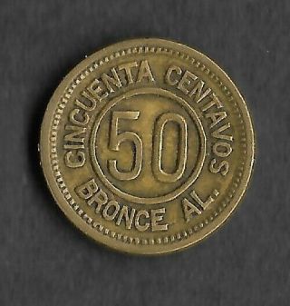 Guatemala.  1922.  50 Centavos Provisional Coinage.  Vf