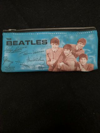 1964 Beatles Blue Pencil Case W/zipper Plastic,  Good Estate Find.  670
