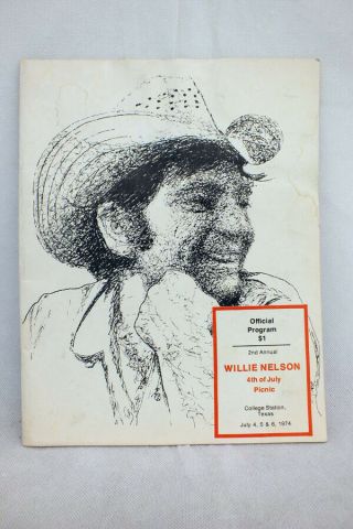 Vintage Willie Nelson 4th Of July Picnic Official Program 1974 Concert Texas