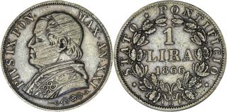 Italy - Papal States: Lira Silver 1866 - Xxi (small Bust) - Vf