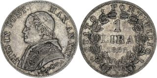 Italy - Papal States: Lira Silver 1866 - Xxi (medium Bust) - Vf