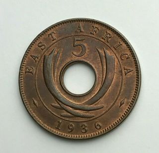 Dated : 1936 - East Africa - Five Cents - 5 Cent Coin - King Edward Viii