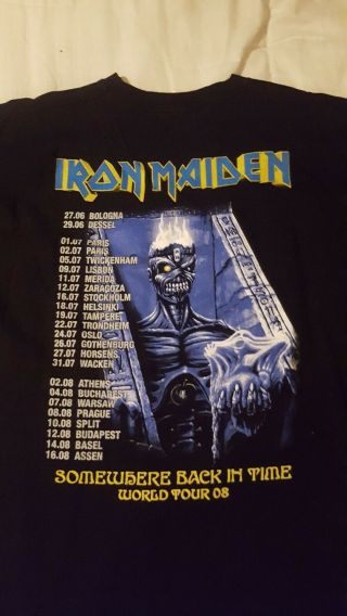 Iron Maiden Official Tour T Shirt Somewhere Back In Time Tour 08 Size L 2