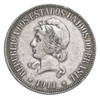 Silver - World Coin - 1911 Brazil 1000 Reis - World Silver Coin 007