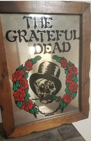 Vintage Grateful Dead Skull And Roses Rock And Roll Carnival Prize Bar Mirror