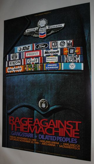 Rage Against The Machine Ratm Cali Tour 1999 Concert Poster Art Print Protest Le