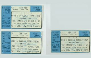 The Ramones / Black Flag 1984 3 Concert Ticket Stubs Vintage Hollywood