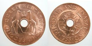 Rhodesia & Nyasaland 1/2 Penny 1958 Giraffe Gem Bu (1 Coin) 66 World Money Coin