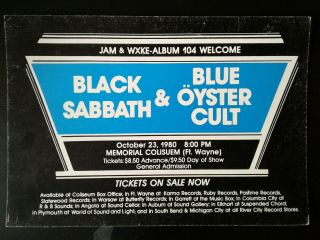 Black Sabbath And Blue Oyster Cult Rare Concert Poster 1980 Ft.  Wayne