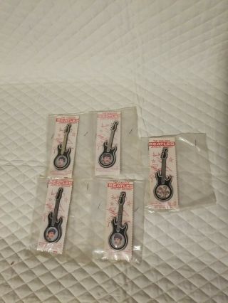The Beatles Set Of 5 Vintage Invicta Plastics Guitar Brooch Pin Badges.