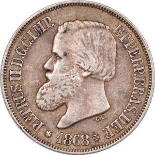 1868 Brazil 500 Reis Silver - Pleasing Circulated Example