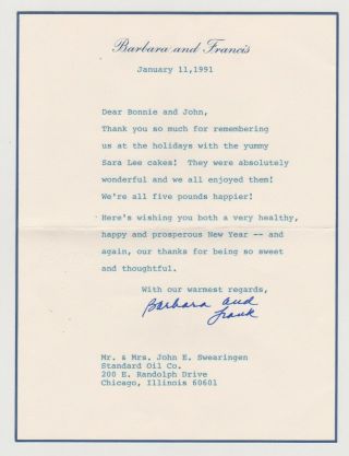 Frank Sinatra And Barbara Sinatra Signed Letter