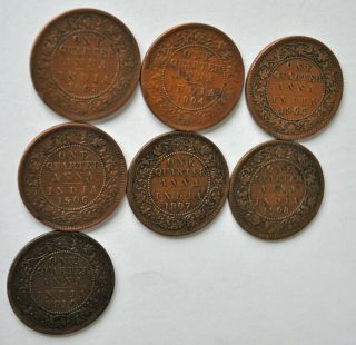 7 India British Edward Vii ¼ Anna Coins,  1903 - 1910 F - Aef