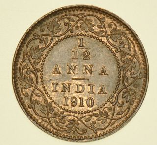 India British Edward Vii 1/12th Anna 1910 Coin Unc