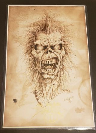 Iron Maiden Eddie Art Print Autographed By The Artist Derek Riggs Signed