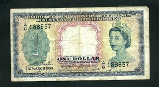 Malaya & British Borneo (p1) 1 Dollar 1953 Qeii