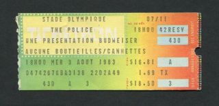 1983 Police Stevie Ray Vaughan Talking Heads Concert Ticket Stub Montreal Canada