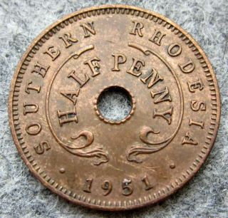 Southern Rhodesia George Vi 1951 Halfpenny Half 1/2 Penny,  Bronze