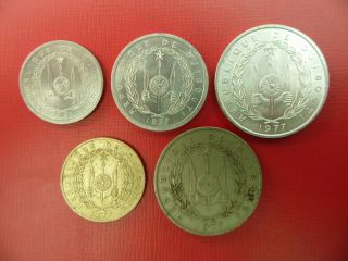 Bulk Base Metal Coins France Africa.  Djibouti 1,  2,  5,  20,  100 Francs 1977