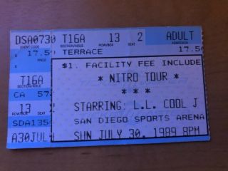 Ll Cool J / Nitro Tour Ticket Stub July 30,  1989 In San Diego,  Ca