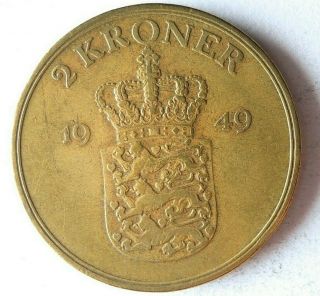 1949 Denmark 2 Kroner - Key Date Coin - - Denmark Bin B