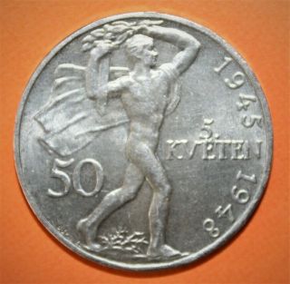 12021 Czechoslovakia 50 Korun 1948 Brilliant Uncirculated Silver Coin - Uprising