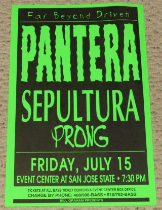 Pantera,  Prong,  Sepultura Concert Poster 1994 San Jose Ca Far Beyond Driven