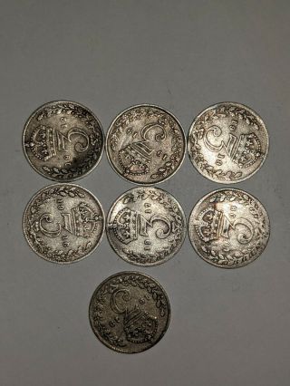 Great Britain (uk) 7 Silver 3 Pence 1908 - 1919 Coins All Different
