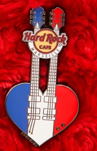 Hard Rock Cafe Pin Marseille France Flag Heart Guitar Hat Lapel Logo