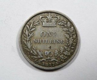 Great Britain Early Queen Victoria Silver Shilling 1877 Die 56 Very Scarce