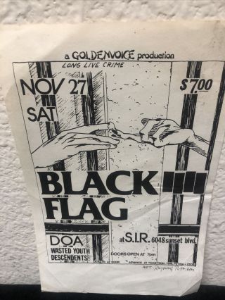 Black Flag /doa 1982 Punk Sunset Blvd.  Ca.  Concert Flyer