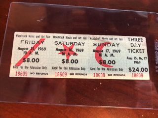 Woodstock 3 Day 1969 Ticket Jimi Hendrix Grateful Dead Janis Joplin Usa
