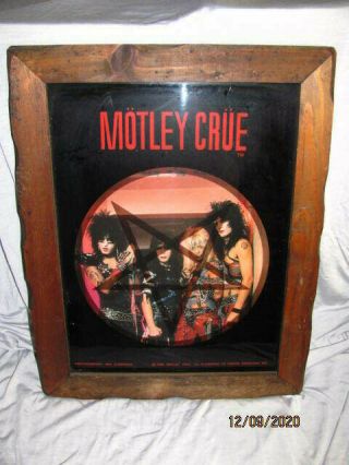 1985 Wood Framed Motley Crue Mirror Type Picture W/pentagram