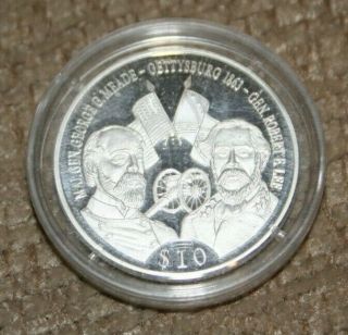 2000 - Republic Of Liberia American Civil War Comm.  10 Dollar Coin In Capsule