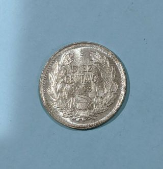 1908 - So Chile Silver 10 Centavos BU Uncirculated 2