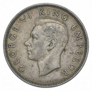 Silver - World Coin - 1937 Zealand 1/2 Crown - World Silver Coin 933