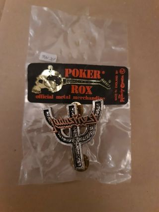 Judas Priest Alchemy Poker Rox Pewter Pin Badge Clasp Rare Deadstock